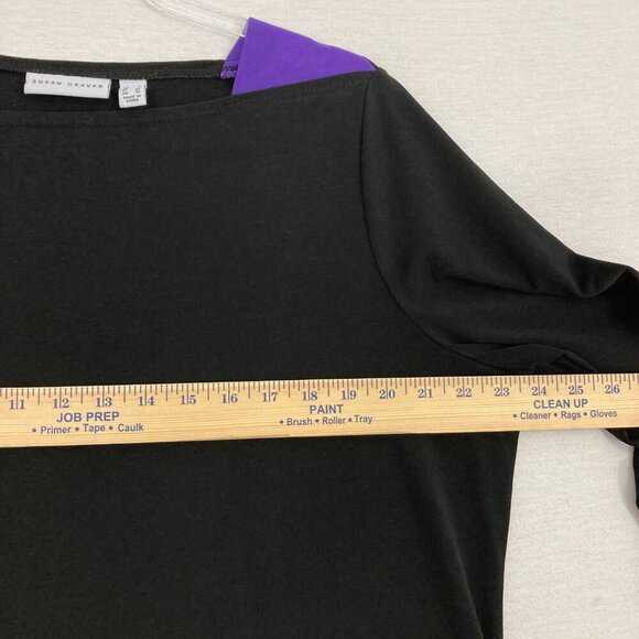 Susan Graver Black Purple Color Block 3/4 Sleeve Liquid Knit Stretch Top Large - Picture 5 of 8